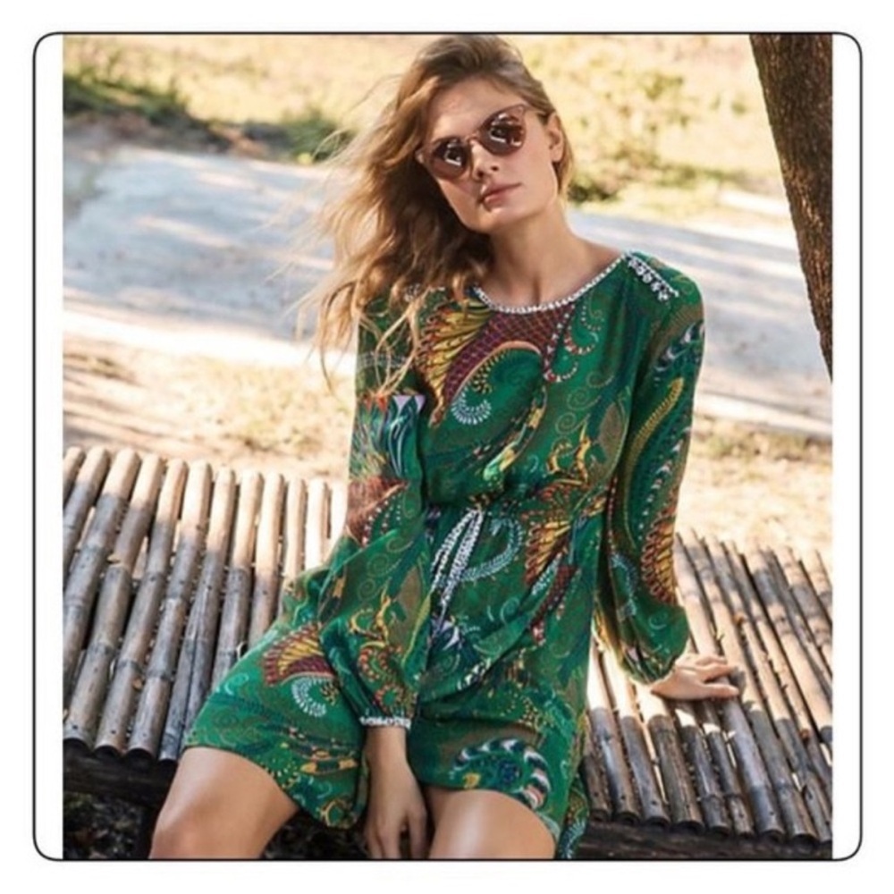 Maeve Vibrant Green Paisley Long Sleeve Dress - Picture 2 of 7